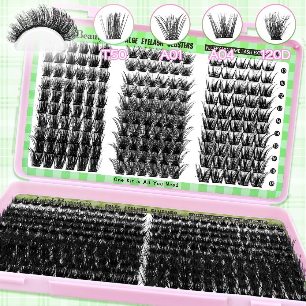Eyelash Extension Kits - ขนตาปลอมแบบธรรมชาติ ดีไซน์เป็นช่อแบบ Wispy ชุดต่อขนตา DIY พร้อมกาวและน้ำยาเคลือบขนตาปลอม