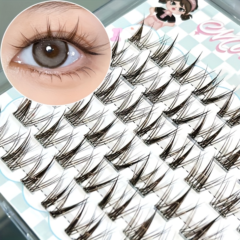 Eyelash Extension Natural - ขนตาปลอมแบบกลุ่ม Mixiaohe สีน้ำตาลอ่อน ไม่ต้องใช้กาว 48 ชิ้น