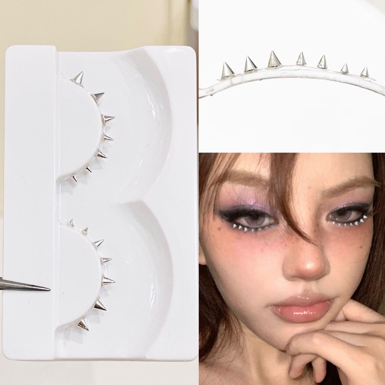 Eyelash Extension Natural - ขนตาปลอมแบบเต็มแถบ Doudoutian สีเงินประดับหมุด สีทองขาว แถบใสบาง สไตล์พังก์