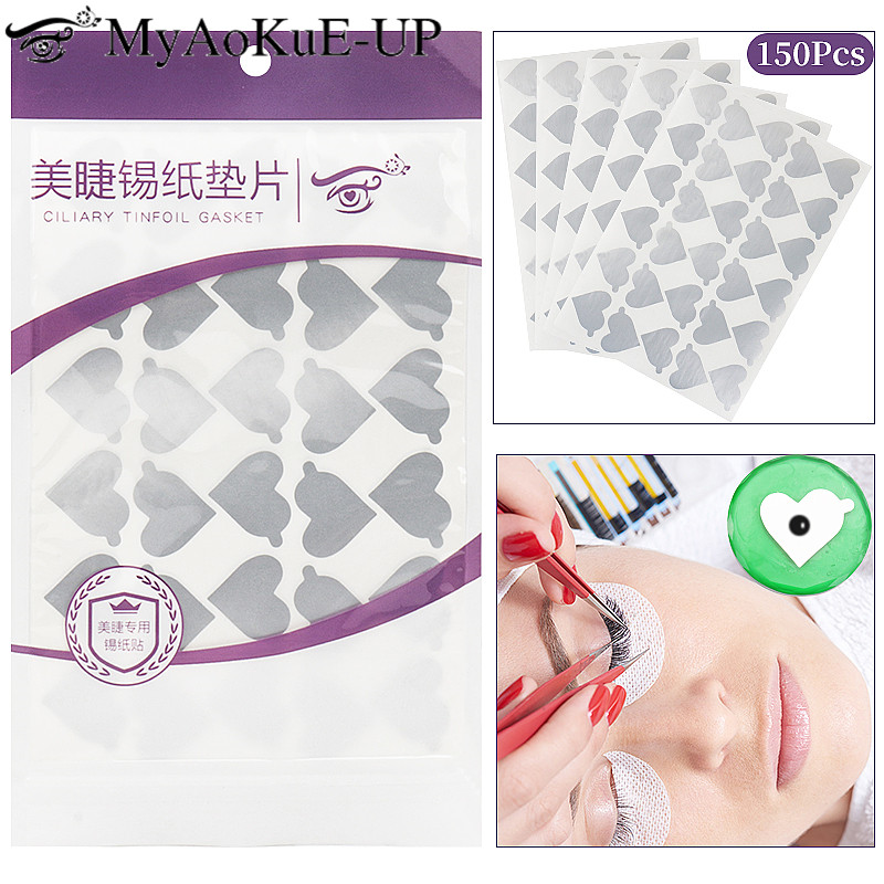 Lash Tile Palette - แผ่นฟอยล์สำหรับวางกาวติดขนตาแบบใช้แล้วทิ้ง 300 ชิ้น แผ่นรองกาวต่อขนตา รูปหัวใจ สติ๊กเกอร์ติดขนตา